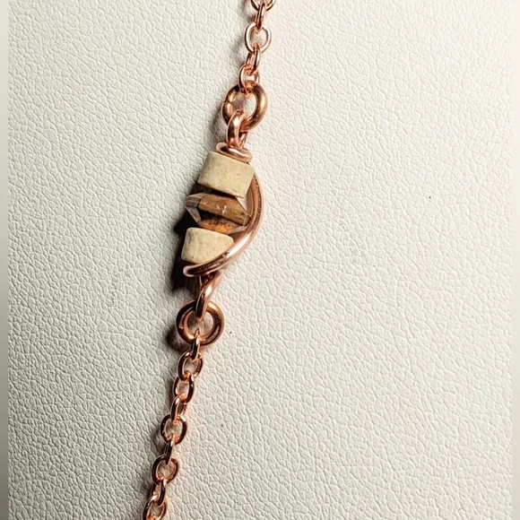 Vintage Embossed Ceramic Bar Necklace Artisan Crafted Jewelry Pure Copper Chain - Picture 5 of 16